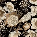 Floral & Birds Peel and Stick Wallpaper Antique Gold Black Self Adhesive Removable Floral Wallpaper for Bedroom Renter Friendly Floral Contact Paper for Bedroom Bathroom Walls Shelf Liner 17.7"x236.2"