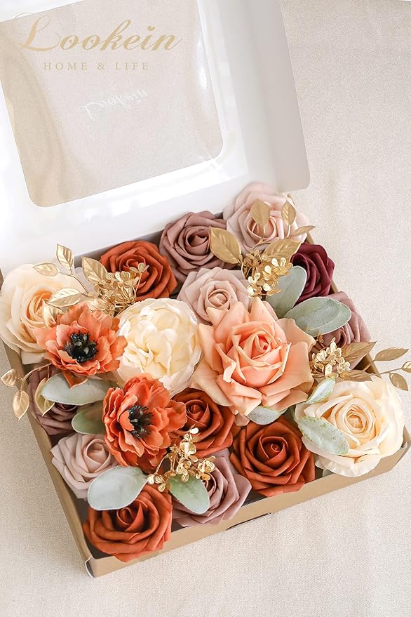 Lookein Artificial Flowers for DIY Wedding Decoration Bridal Bouquet Table Centerpieces Flower Garland Flower Arrangement, Exquisite Terracotta