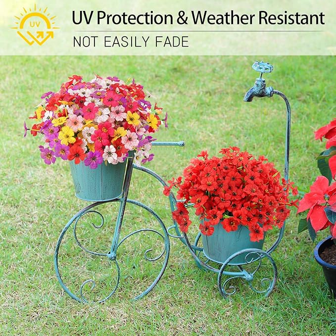 MACTING Spring Artificial Flowers for Outdoors 6 Bundles Fake Flowers UV Resistant Faux Plastic Plants No Fade for Planters Window Box Patio Porch Garden Yard Indoor Outside Decorations(Mix Color-1)