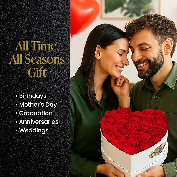 The Eternity Rose 20-Piece Preserved Roses in a Luxury Gift Box – Real Roses in White Heart Box – A Valentine’s Gift as Everlasting as Your Love