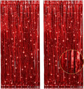2 Pack Red Metallic Tinsel Foil Fringe Curtain, 3.2Ft x 8.2Ft Tinsel Curtain Party Photo Backdrop Streamers for Door Wall Window Curtains Background Birthday Christmas Valentines Day Decorations