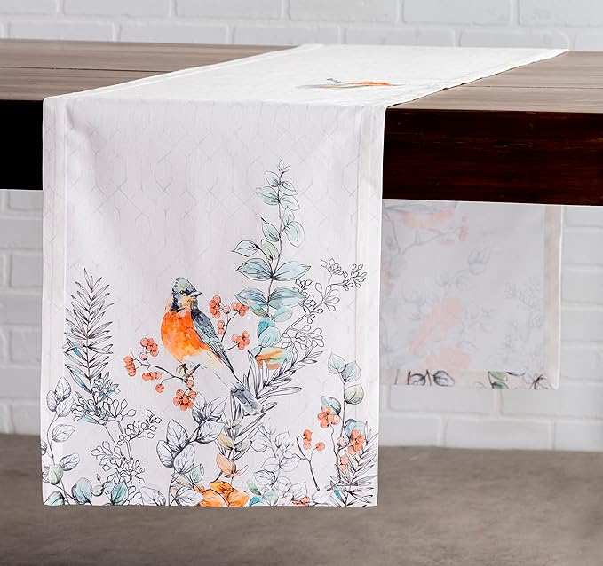 Maison d' Hermine Table Runner 100% Cotton Single Layer Table Runners 48 inches Long for Thanksgiving Christmas Decorations Home Kitchen Dining Party Wedding (Whitish Shabby Chique, 14.5" x 48")