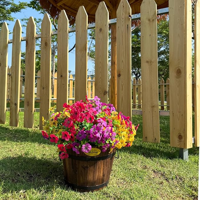12 Bundles Artificial Flowers for Outdoor,UV Resistant Fake Flowers,Faux Plants for Outside Hanging Planters,Artificial Plants for Indoor Porch Garden Home Wedding Decor(Yellow,Fuchsia,Purple)