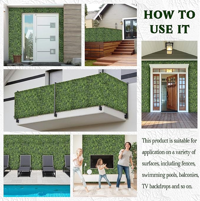 Artificial Boxwood Roll Panel Backdrop: 48"X120" UV-Anti Greenery Faux Grass Wall Hedge for Indoor Outdoor Green Decor & Backyard Background Decorations Fence Covering Privacy