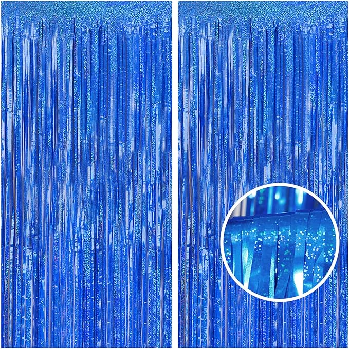 Melsan 2 Pack 3.2 ft x 8.2 ft Tinsel Foil Fringe Curtains Backdrop, Sparkle Metallic Tinsel Foil Curtains for 4th of July Independence Day Patriotic Decorations Party Photo Booth Props, Navy