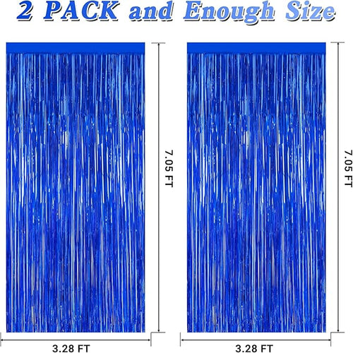 2 PCS Tinsel Backdrop, 3.28 FT x 7.05 FT Dark Blue Backdrop Curtains, Metallic Passover Fringe Curtains Party Streamer, Navy Blue Party Decorations Photo Props