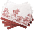 Maison d' Hermine Placemats Set of 4 100% Cotton Washable Cloth Place Mats, Reusable Table Mats for Thanksgiving Christmas Decorations Kitchen Dining Party Wedding (Holy Jouy - Red, 13" x 19")