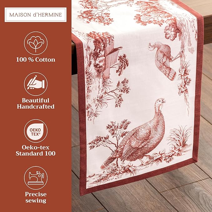 Maison d' Hermine Table Runner 100% Cotton Single Layer Table Runners 36 inches Long for Thanksgiving Christmas Decorations Home Kitchen Dining Party Wedding (Holy Jouy - Brown, 14.5" x 36")