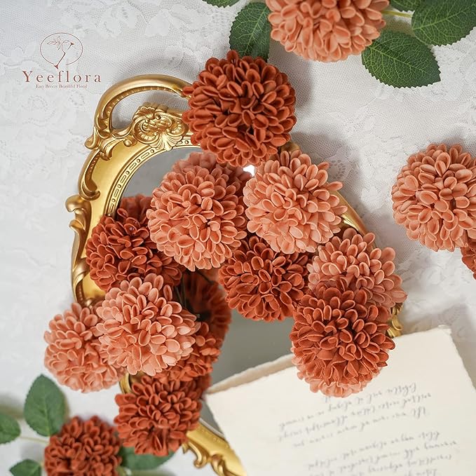 Artificial Flowers, 25pcs Realistic Artificial Rose for DIY Wedding Bouquets Centerpieces Arrangements, Terracotta and Dark Teal Dahlia Flowers with Stem for Party Home Decorations