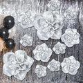 Giant Paper Flowers Artificial Large Paper Flower Decoration for Handcrafted Wall Backdrop Christmas Mexican Wedding Graduation Bridal Shower Birthday Party Supplies(Silver,12 Pcs)