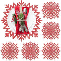 Snowflake Placemats Set of 6, Washable Christmas Placemats Snowflake Tablemats Hollow Out Round Vinyl Place Mats for Dining Table Setting Kitchen Table Mats Christmas Decoration(Red Snowflake)