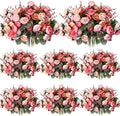 Geosar 8 Pcs Rose Artificial Flowers Fake Flowers Bouquet 21 Heads Silk Faux Floral Bundles with Stem for Home Bridal Wedding Arrangements Table Centerpieces Party Decor (Pink)