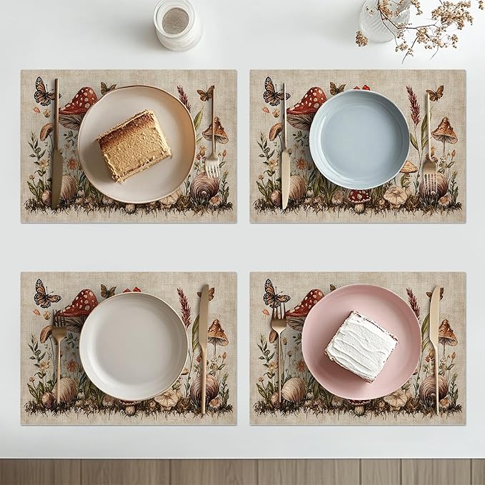 Cabin Bear Placemats Set of 6 Washable Table Mats Rustic Wildlife Hunting Forest Mountain Heat-Resistant Cotton Linen Place Mats for Dining Table Kitchen Indoor Outdoor Party Holiday Decor