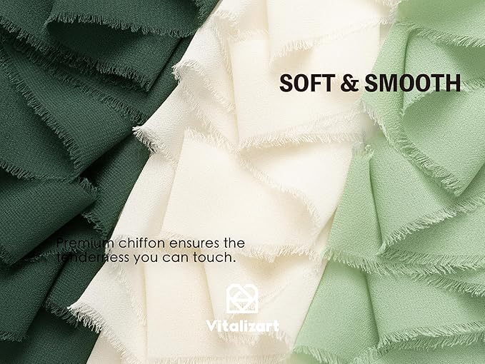 Vitalizart Cream & Green Chiffon Silk Ribbon 1" x 21 Yd Fringe Fabric Package (3 Rolls * 7 Yd) for Wedding Invitations Bridal Bouquets Decorations Gifts Wrapping & Bow Making