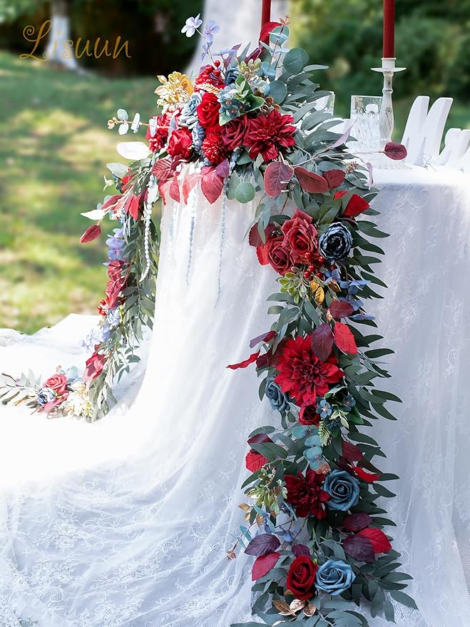 9FT Wedding Arch Flower Garland, Handmade Wedding Table Decorations,Head Table Floral Decor for Noble and Charming Wedding Ceremony