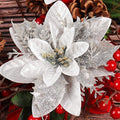 RECUTMS 10 Pcs Christmas Glitter Artificial Poinsettia Flowers 6inch Christmas Wreath Christmas Tree Flowers Ornaments Holiday Seasonal Decorations (Silver, 6inch)
