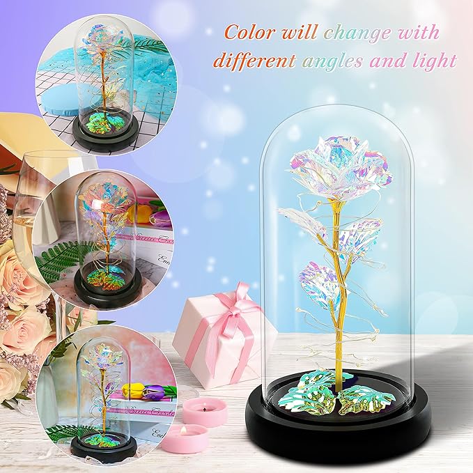 Childom Christmas Rose Gifts for Women,Birthday Gifts for Women Mom Christmas,Flowers for Delivery Prime,Colorful Light Up Rose in A Glass Dome,Anniversary Rose Gift for Her Grandma Valentines Day