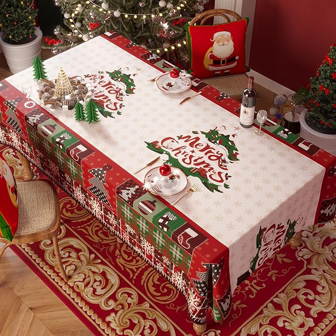 Christmas Rectangle Table Cloth,100% Waterproof Tablecloth,Christmas Decorations for Home, Vinyl Tablecloth Plastic Table Cover for Party，Picnic,Dining,Outdoor 54" x 78",Christmas Trees