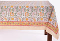 ATOSII Clover Yellow 100% Cotton Rectangle Fall Tablecloth, Handblock Floral Print Linen Table Cloth for Kitchen Dining I Parties, Outdoors, Christmas, Thanksgiving I 72 X 108 Inches I 8 Seater