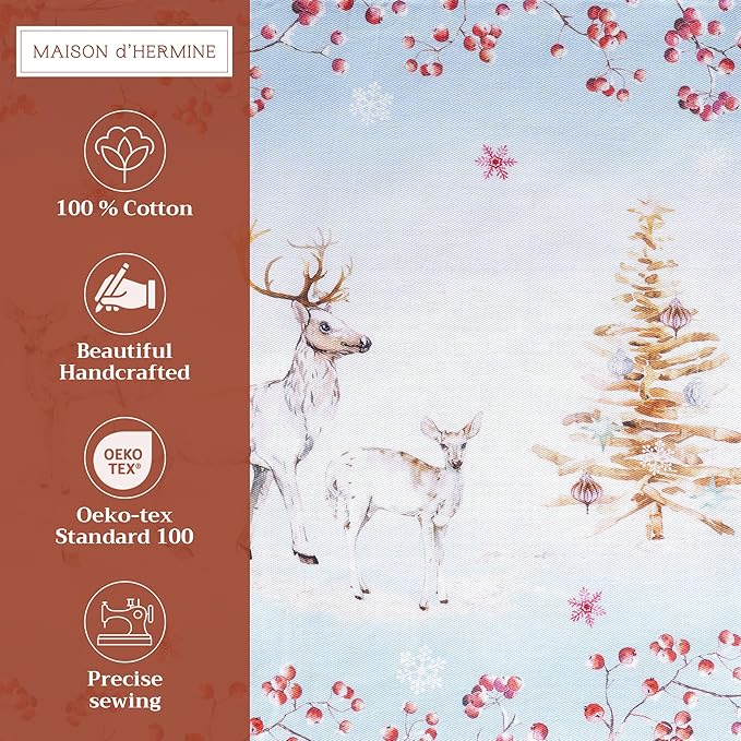 Maison d' Hermine Placemats Set of 4 100% Cotton Washable Cloth Place Mats, Reusable Table Mats for Thanksgiving Christmas Decorations Kitchen Dining Party Wedding (Fairy Tale Forest, 13" x 19")