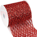 VATIN 6" Red Fall Ribbon, Red Glitter Mesh Diamond Web Sequin Dots Wired Christmas Ribbon for Gift Wrapping Bow Making Wreath Supply-10 Yards