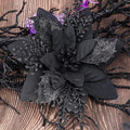 RECUTMS Black Christmas Glitter Artificial Flowers 10 Pcs 6inch Christmas Tree Flowers Halloween Ornaments Holiday Seasonal Decorations