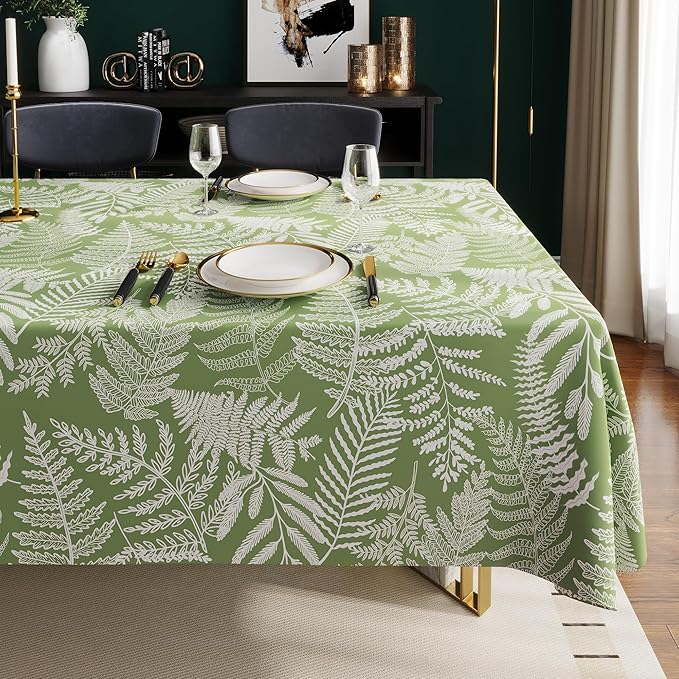 Square Table Cloth,100% Waterproof Tablecloth Oil Proof Spill Proof Vinyl Table Cloth, Wipe Clean Plastic Table Cover for Dining, Camping, Indoor and Outdoor 54" x 54",Green Leaves