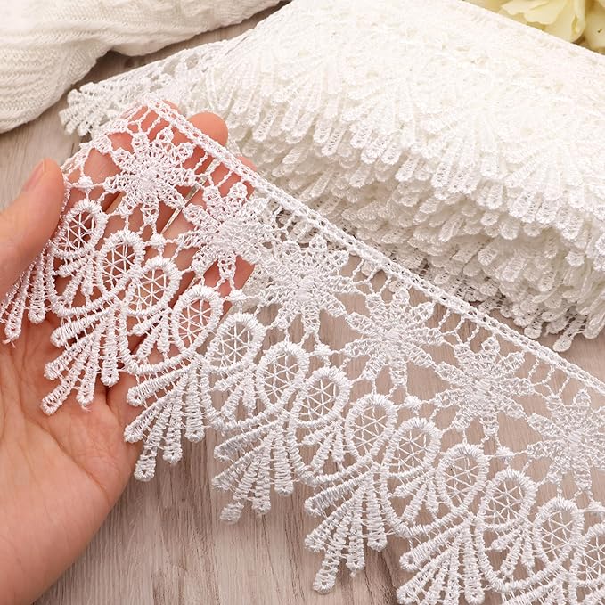 Green Lace Trim 7.5 Yards Wide Embroidered Floral Trim Edge Venise Lace Ribbon for Wedding Dress Crafting, Costume Design, DIY Apparel Embellishment, Home Decor