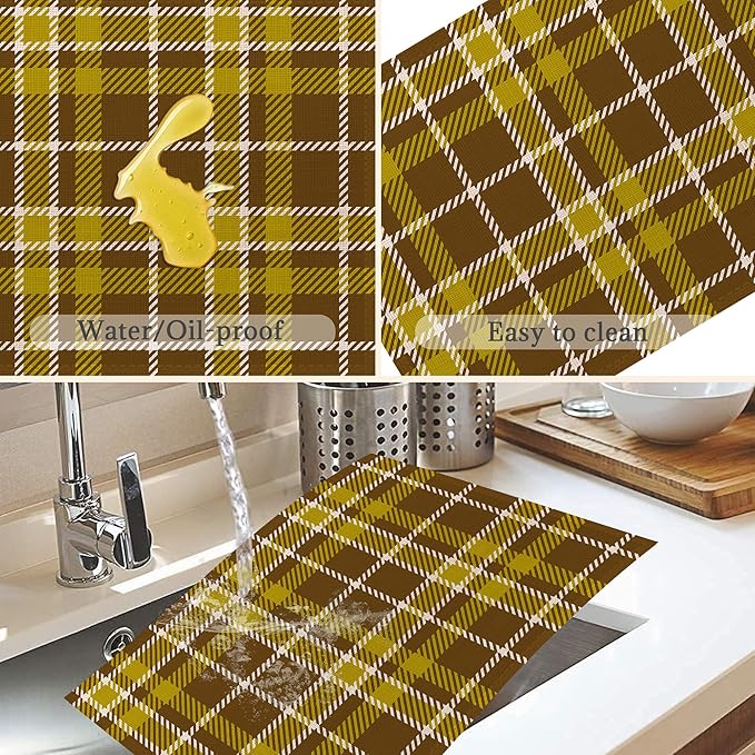 Fall Plaid Placemats Set of 6,Washable Heat Resistant 12×18 Inch Linen Table Mats, Place Mats for Thanksgiving, Christmas, Autumn Dining Decor