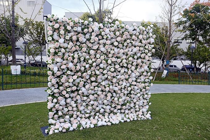 8×8 ft Artificial White Flower Wall with Backdrop Stand, 2pcs 4×8 ft Panels, Assembly-Friendly Floral Backdrop for Weddings, Events, Studios & Window Displays