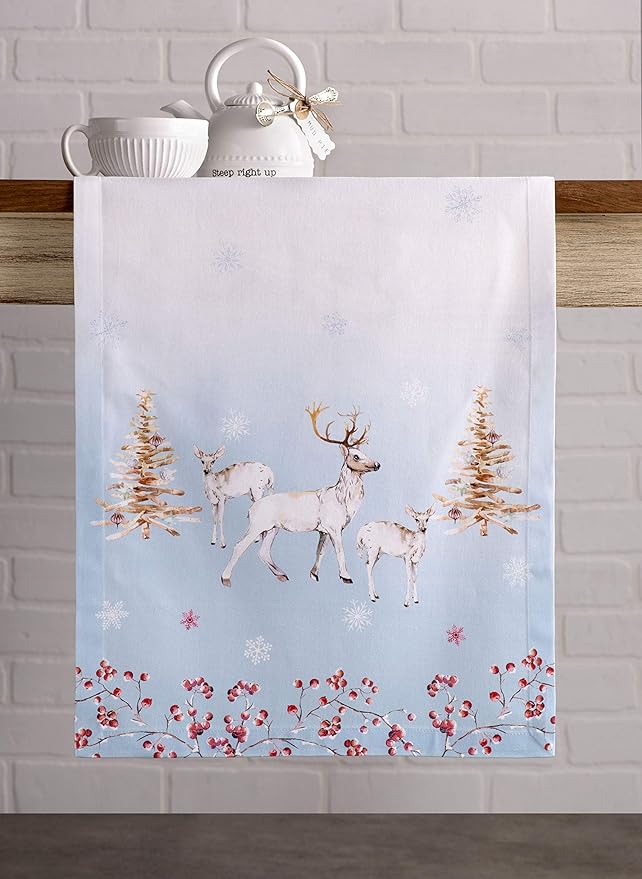 Maison d' Hermine Table Runner 100% Cotton Single Layer Table Runners 60 inches Long for Thanksgiving Christmas Decorations Home Kitchen Dining Party Wedding (Fairy Tale Forest, 14.5" x 60")