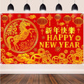 Chinese New Year Party Backdrop Happy 2026 Chinese New Year Party Background Decorations Lunar Year of The Horse Theme Photography Backdrop for 2026 Spring Festival Party Supplies