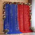10x10ft Royal Blue Red Tulle Backdrop Curtain with Lights String for Parites, Sheer Backdrop Curtains for Wedding Baby Shower Birthday Party Photo Shoot Decorations