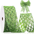 Geosar 20 Yards Green Glitter Mesh Wired Ribbon for Christmas Tree Decorations, Gift Wrapping, DIY Craft, Xmas Wreaths, Cabinet Decor (2.5 Inch)