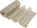 MEEDEE Champagne Gold Glitter Mesh Star Web Ribbon 10 Inch Wide by 10 Yards Roll Champagne Fabric Ribbon Decorative Champagne Mesh Ribbon for Christmas Tree, Garland, Holiday Wreaths, Bows