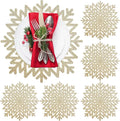 Snowflake Placemats Set of 6, Washable Christmas Placemats Snowflake Tablemats Hollow Out Round Vinyl Place Mats for Dining Table Setting Kitchen Table Mats Christmas Decoration(Gold Snowflake)