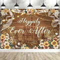 Happily Ever After Backdrop Bridal Shower Wedding Party Brown Wood Photography Background Boho Floral Golden Rose Dots Wedding Decor Banner Portrait Photo Booth Studio Props 9x6ft FU072YL