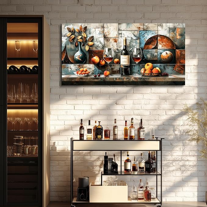 hyidecorart Large Wall Art For Kitchen Wall Decor For Living Room Dining Room Decorations Liquor Still Life Wine Glass Fruit Canvas Prints Painting Bar Pub Posters Modern Stretched Artwork Home Decor