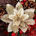 RECUTMS 10 Pcs Christmas Glitter Artificial Poinsettia Flowers 6 inch Christmas Wreath Christmas Tree Flowers Ornaments Holiday Seasonal Decorations for Xmas New Year Wedding Party (Gold)