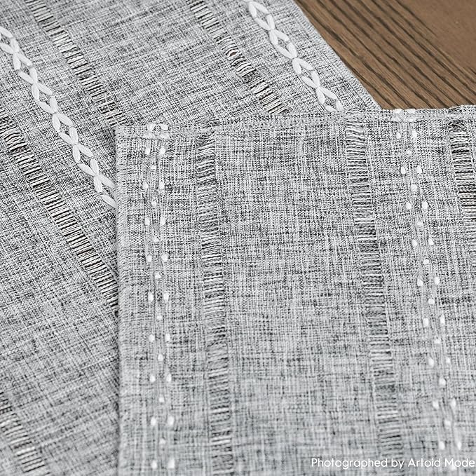 Artoid Mode Dark Grey Rustic Cotton Linen Table Runner, Seasonal Embroidered Hollow Kitchen Dining Table Decoration for Home Party Decor 13x60 Inch