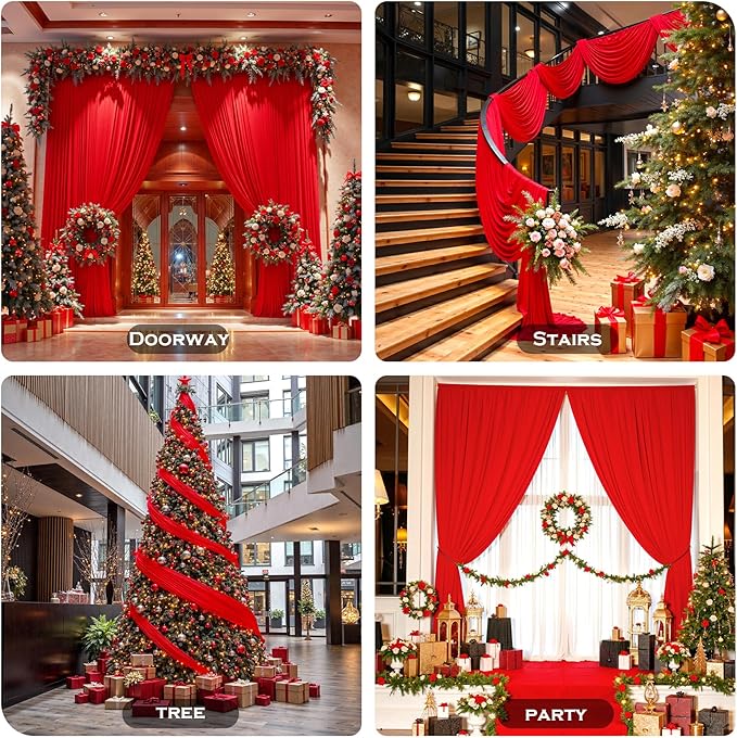 PartyVillage 10ft×15ft ChrismasRed Backdrop Curtain for Wedding Parties, 2 Panels Wrinkle Free 15 FT Long Polyester Photo Backdrop Drapes Back Drop Cloth for Birthday Photography Background