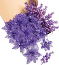 22Pcs Christmas Poinsettia Artificial Flowers and Glitter Berries Stems Kit, 16Pcs Glitter Christmas Tree Flowers Ornaments and 6 Pack Christmas Tree Picks for Wedding Xmas Holiday Decorations(Purple)