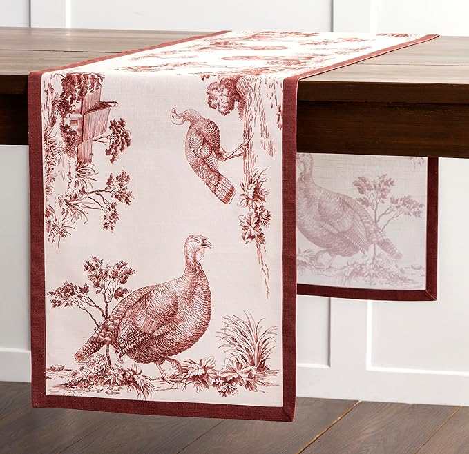 Maison d' Hermine Table Runner 100% Cotton Single Layer Table Runners 36 inches Long for Thanksgiving Christmas Decorations Home Kitchen Dining Party Wedding (Holy Jouy - Brown, 14.5" x 36")