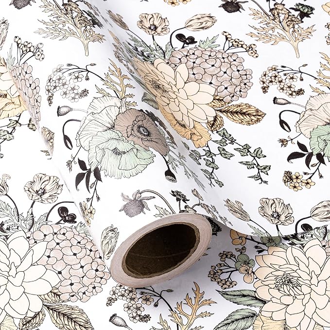 WRAPAHOLIC Jumbo Reversible Floral Wrapping Paper - 24 Inch X 100 Feet Jumbo Roll Pearlized Vintage Floral Design, Perfect for Wedding, Birthday, Mother's Day