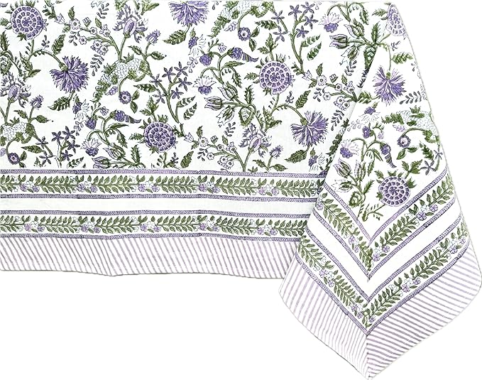 ATOSII Mahoka 100% Cotton Rectangle Fall Tablecloth, Handblock Floral Linen Table Cloth for Kitchen Dining Table I Parties Wedding Christmas Thanksgiving I Fall Home Decor 60 X 108 Inches I 8 Seater