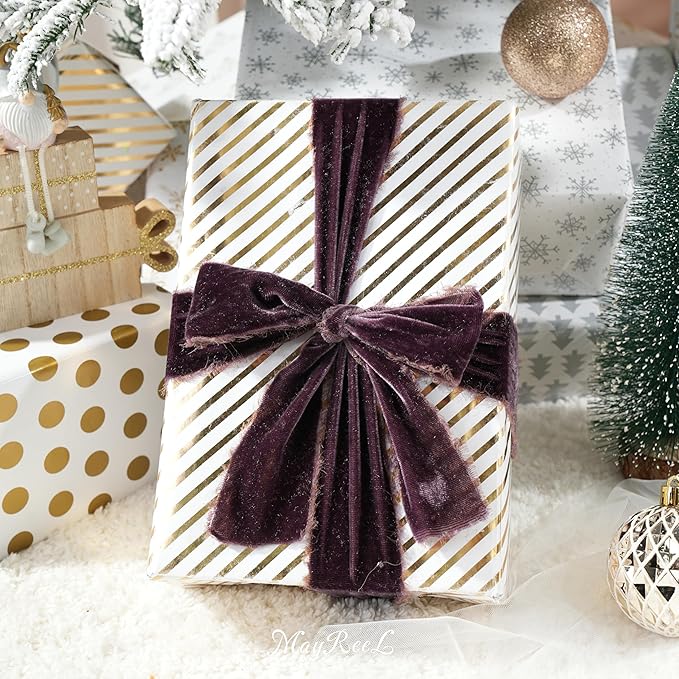 MAYREEL 2 Inch Plum Velvet Ribbon Hand Torn Dark Purple Silk Frayed Edge for Bridal Bouquets Invitations Wedding Vow Books Gift Baskets Hair Bows 3 Yards