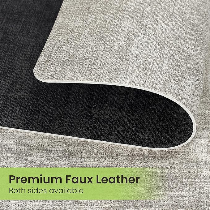 Placemats Set of 6, Faux Leather Heat Resistant Wipeable Placemats, Dual Sided Waterproof Washable Table Mats with Coaster, Suitable for Kitchen, Dining, Table Decor(6, Black Light Gray)