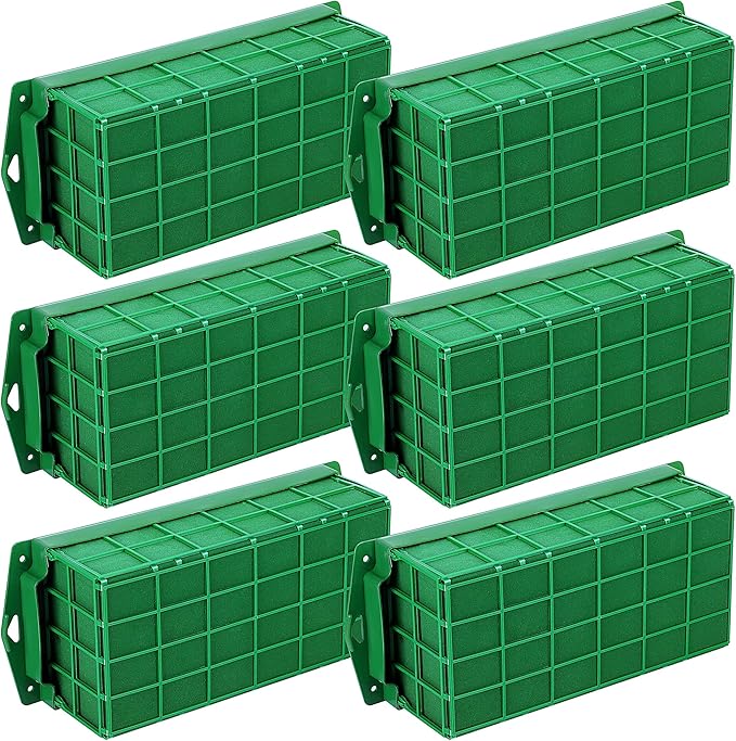 6 Packs Floral Foam Cage Rectangle Flower Cage Holders with Floral Foam Flower Arrangement Supplies for Fresh Flowers, Home Wedding Decorations, 11.8 x 4.3 x 3.1 Inches