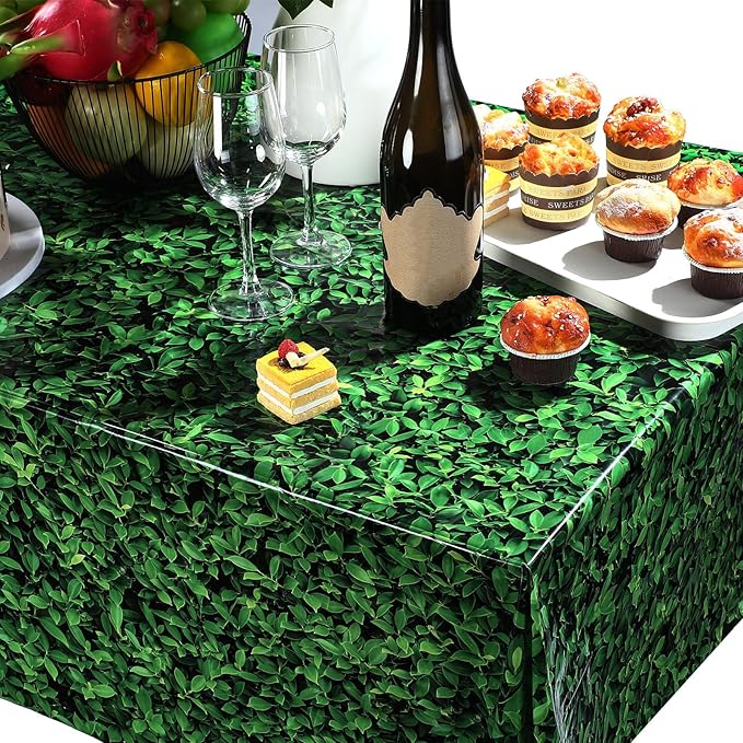 Tatuo 3 Pieces 54 x 108 Inches Jumbo Green Leaves Photography Leaf Backdrop 3D Waterproof Tree Leaves Background Photo Booth Prop Green Leaf Tablecloths for Baby Shower Birthday Party Decoration