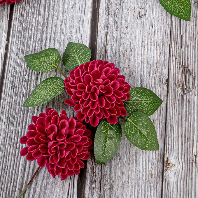 Artificial Flowers, 50pcs Artificial Rose for DIY Wedding Bouquets Centerpieces Arrangements, Hot Pink Dahlia Flowers with Stems for Bridal Shower Party Decoration